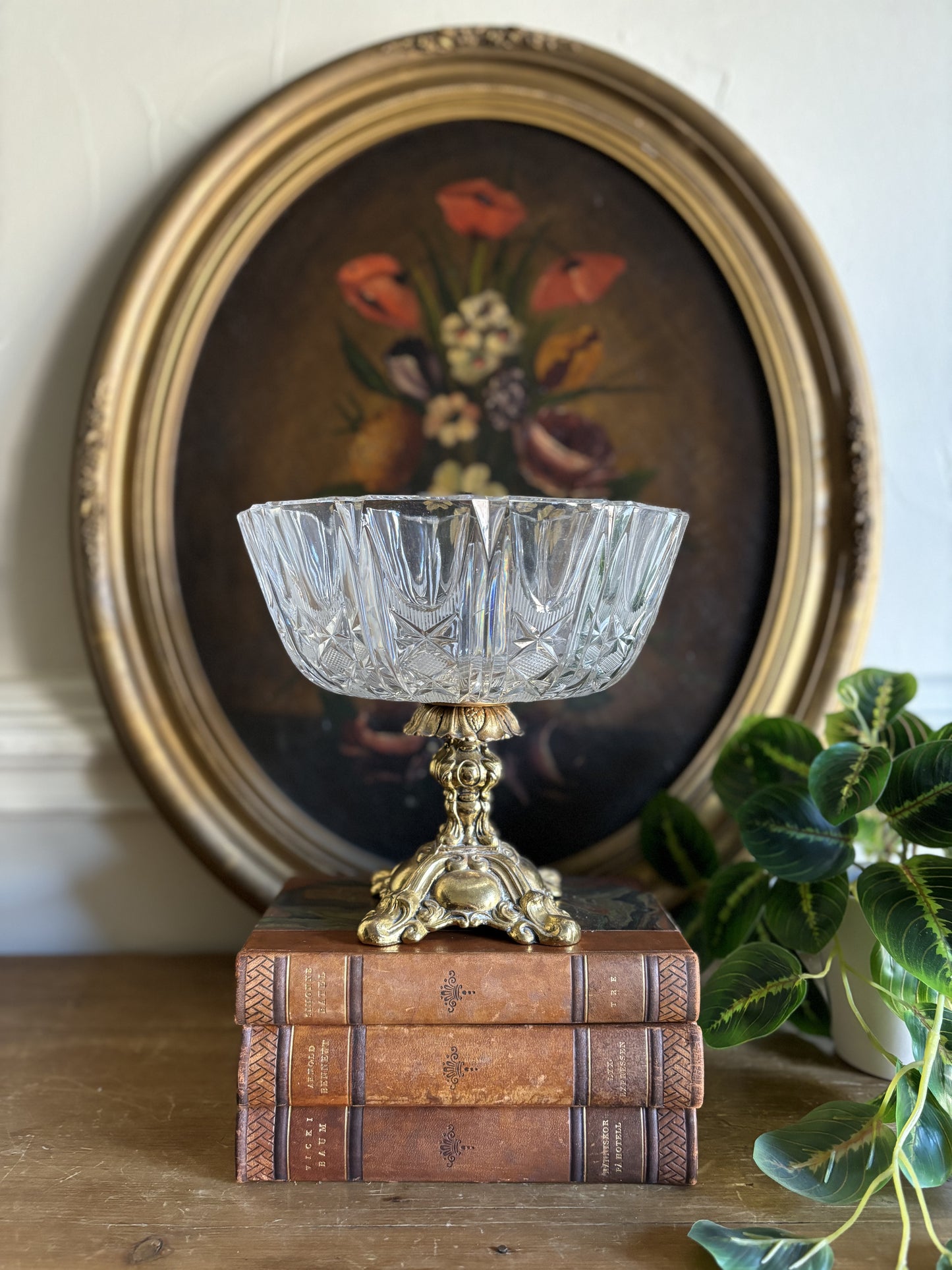 Ornate footed crystal bowl