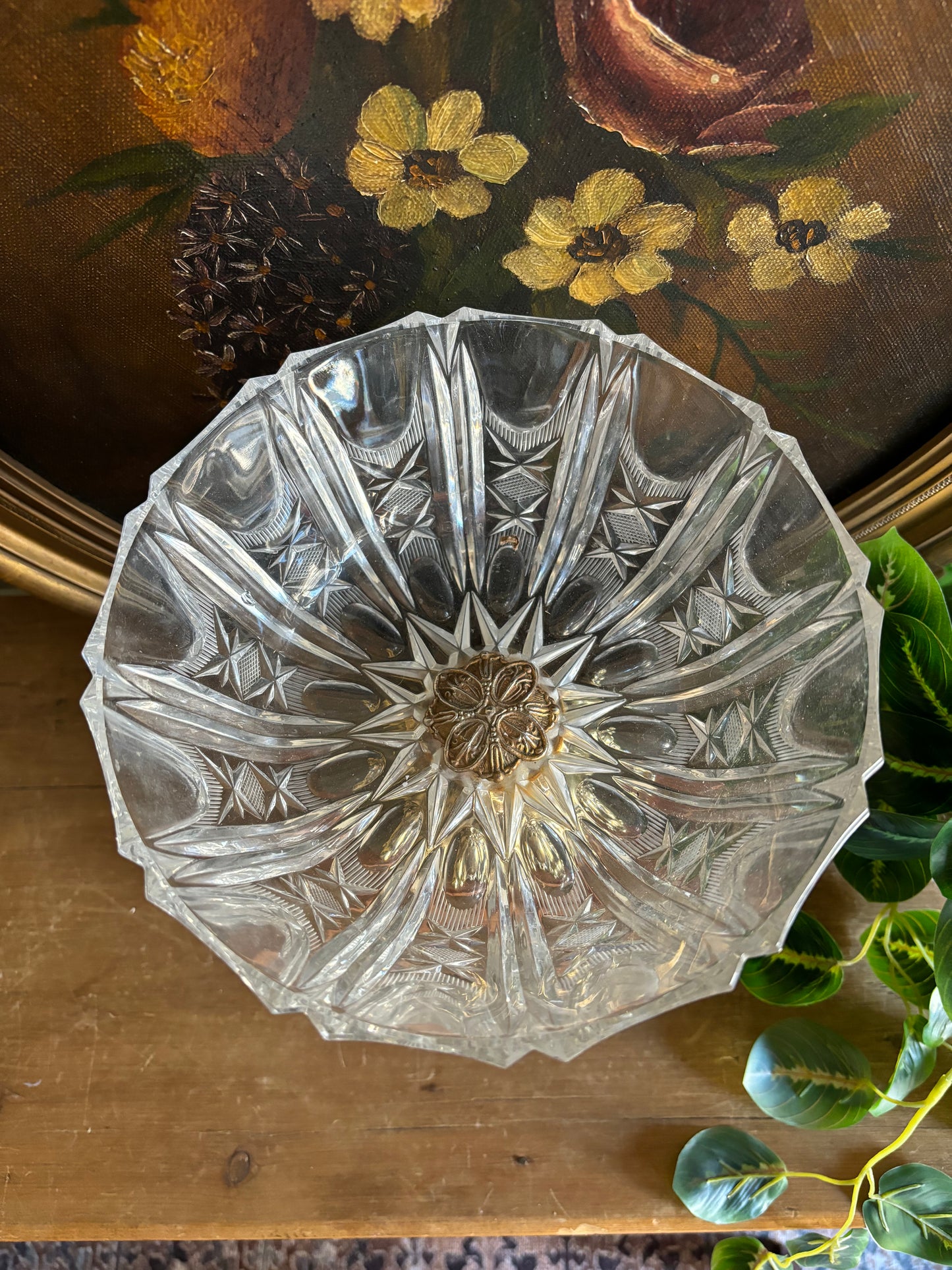 Ornate footed crystal bowl